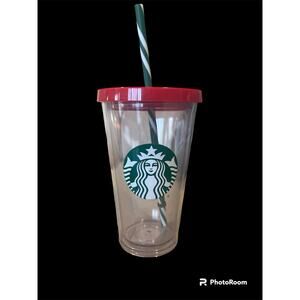 Starbucks Clear Straw Tumbler - Red Lid & Green Straw - 16 oz